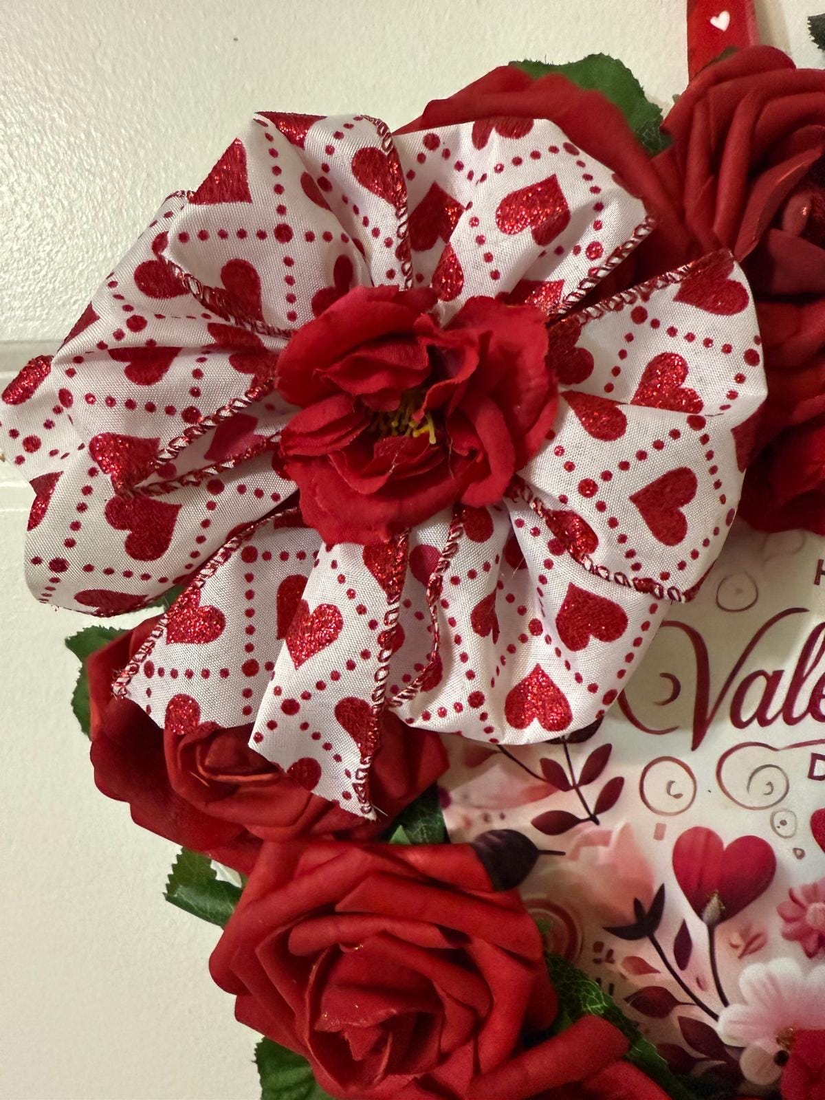 Handmade Valentine's Day Heart Wreath, Red Roses, Romantic Decor