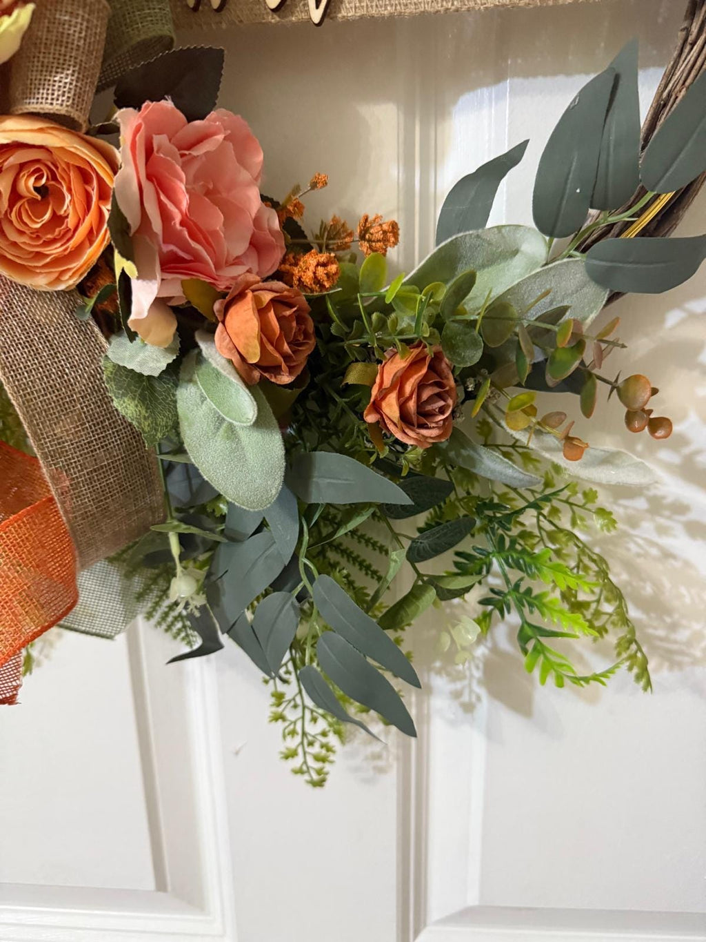 Peach Rose Welcome Wreath | Farmhouse Front Door Decor