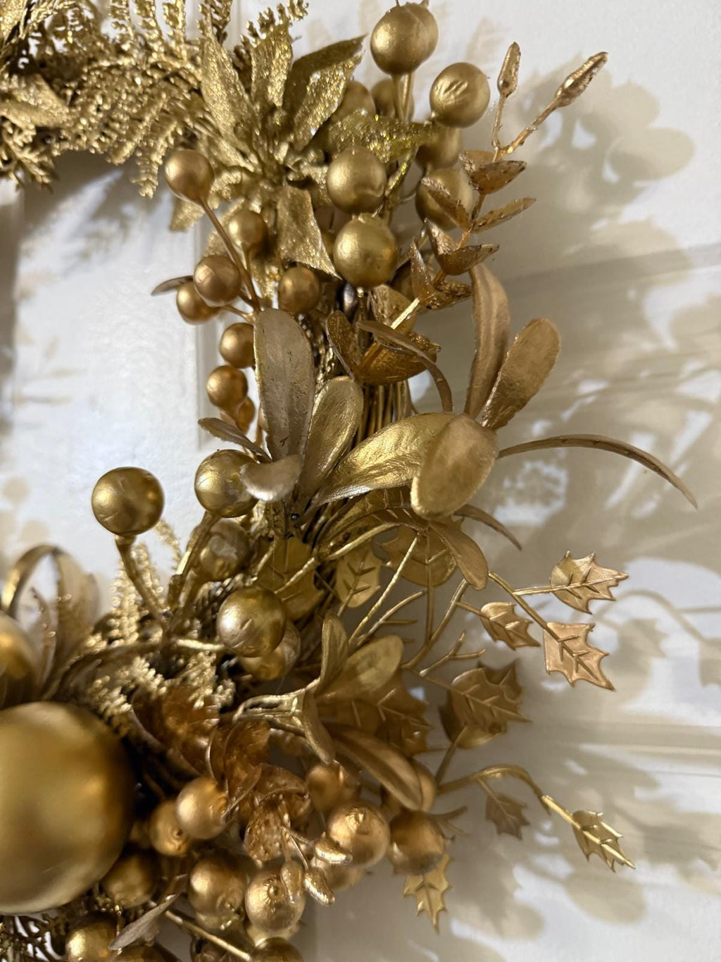 Handmade Gold Winter Wreath with Ornaments Berries, Leaves | Elegant Holiday Front Door Wreath | Glam Luxury Home Decor