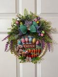 Handmade Easter Bunny Door Hanger, Pastel Egg Wreath, Farmhouse Spring Decor