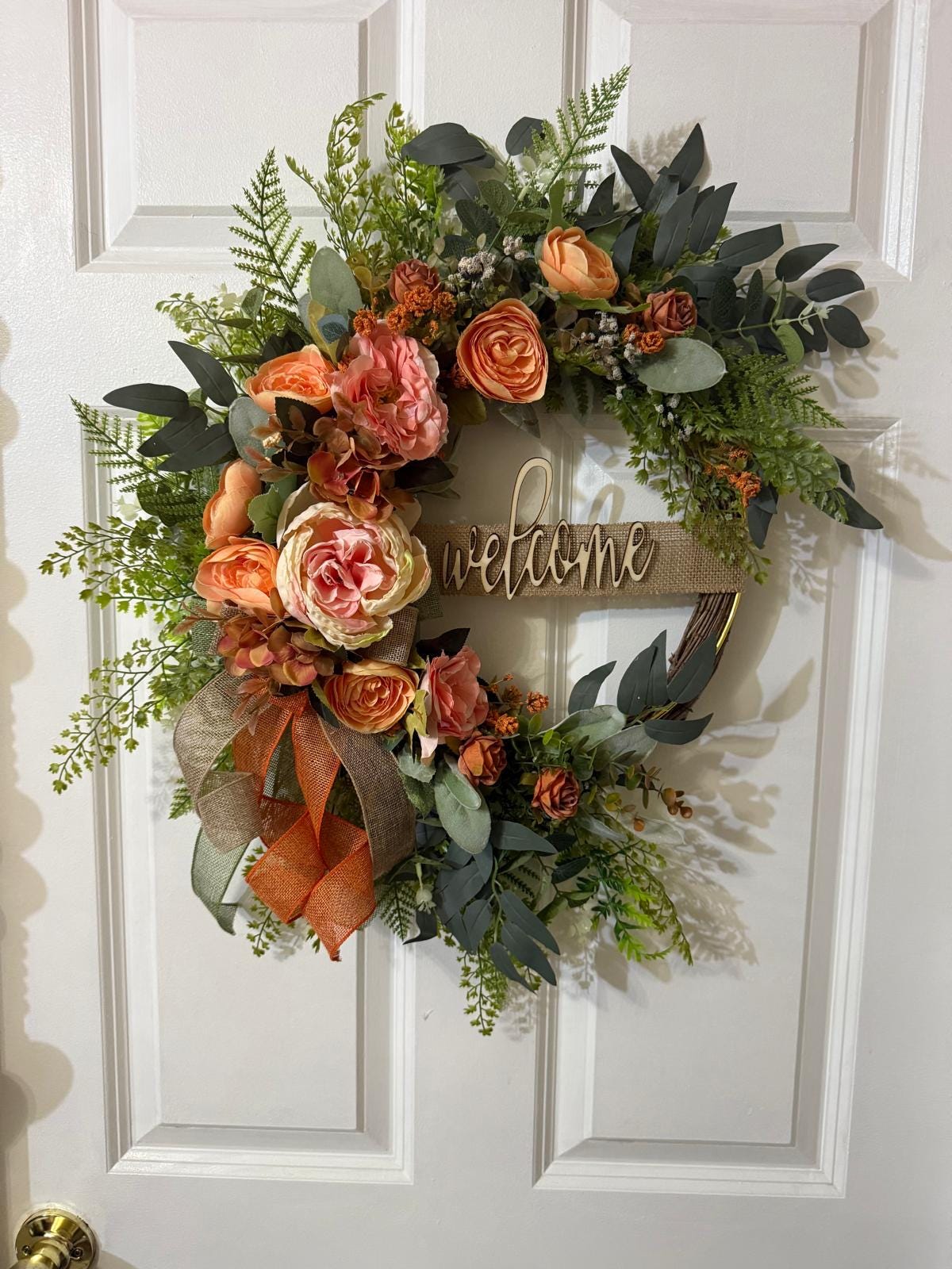 Peach Rose Welcome Wreath | Farmhouse Front Door Decor