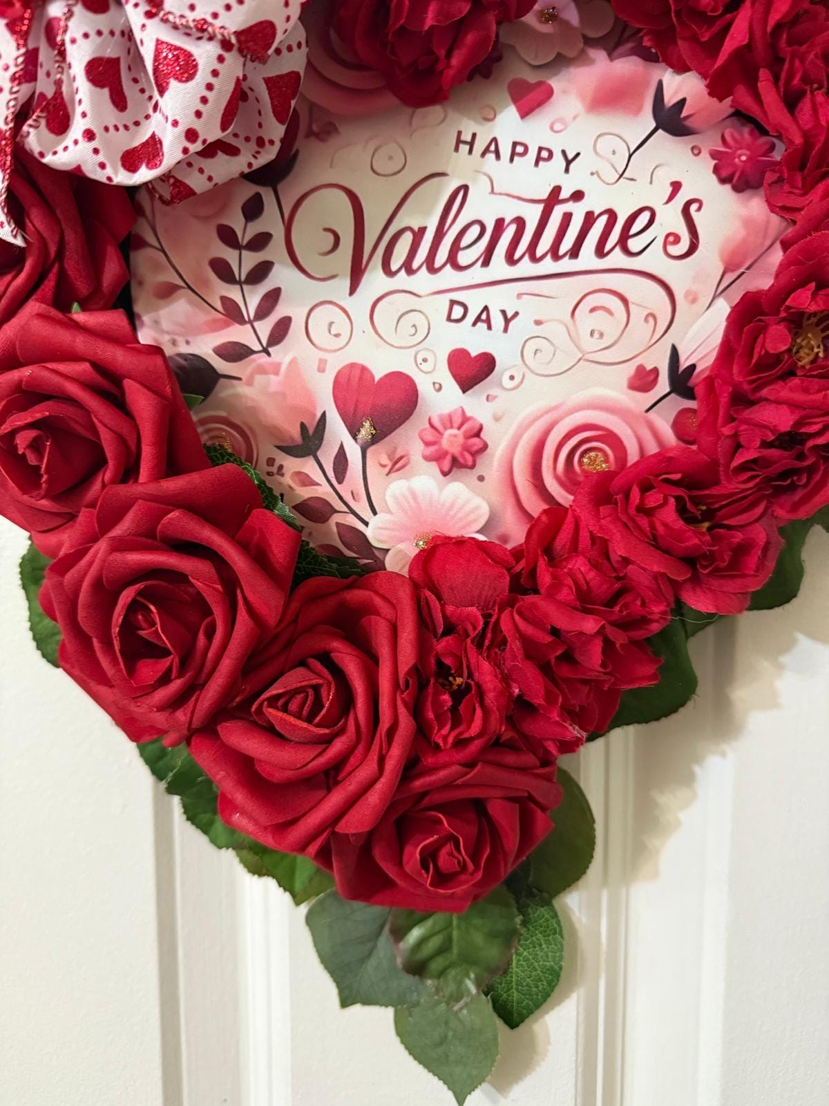 Handmade Valentine's Day Heart Wreath, Red Roses, Romantic Decor