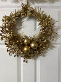 Handmade Gold Winter Wreath with Ornaments Berries, Leaves | Elegant Holiday Front Door Wreath | Glam Luxury Home Decor