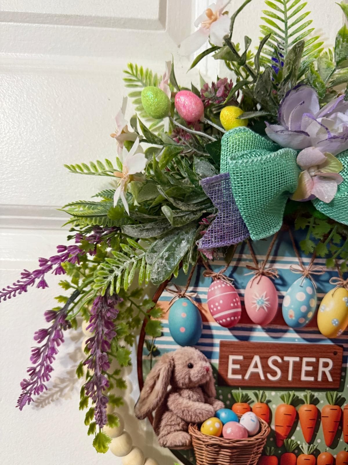 Handmade Easter Bunny Door Hanger, Pastel Egg Wreath, Farmhouse Spring Decor